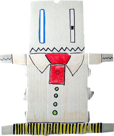 this was the first boxdoodle. It looks like a robot and was made of an old stockphoto-book wrapping